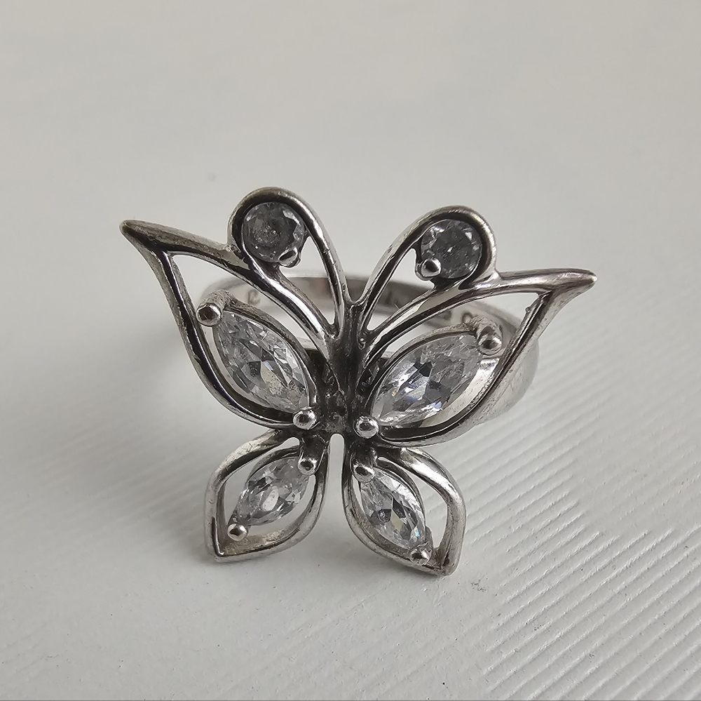 Sterling Silver Cubic Zirconia Butterfly Ring, Size 6